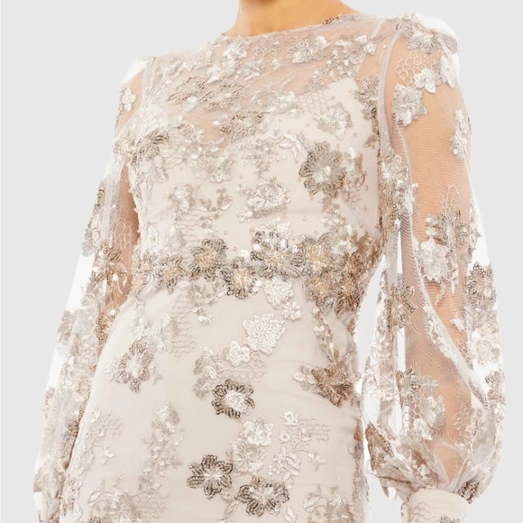 MAC DUGGAL 67862 NWT Embellished High Neck Illusion Long Sleeve Midi Dress - Picture 2 of 6